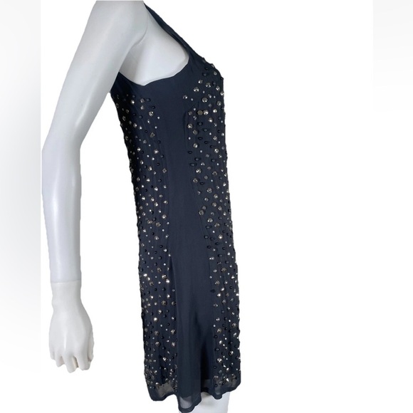 FRENCH CONNECTION Dress Navy Blue Studded Rockstud V Neck Sleeveless Shift boho - Picture 3 of 16